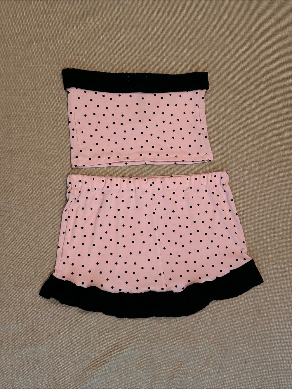 One of One Pink Polka Dot Tube Top and Mini Skirt Set with Black Trim - Picture 2 of 9